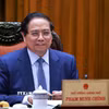 Thủ tướng Phạm Minh Chính làm việc với lãnh đạo Tập đoàn CT Group về phát triển lĩnh vực khoa học công nghệ cao. (Ảnh: Dương Giang/TTXVN)
