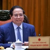 Thủ tướng Phạm Minh Chính làm việc với lãnh đạo Tập đoàn CT Group về phát triển lĩnh vực khoa học công nghệ cao. (Ảnh: Dương Giang/TTXVN)