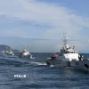 Biên đội tàu Bộ Tư lệnh Vùng Cảnh sát biển 2 thực hiện nhiệm vụ trên biển. (Ảnh: Đoàn Hữu Trung/TTXVN)