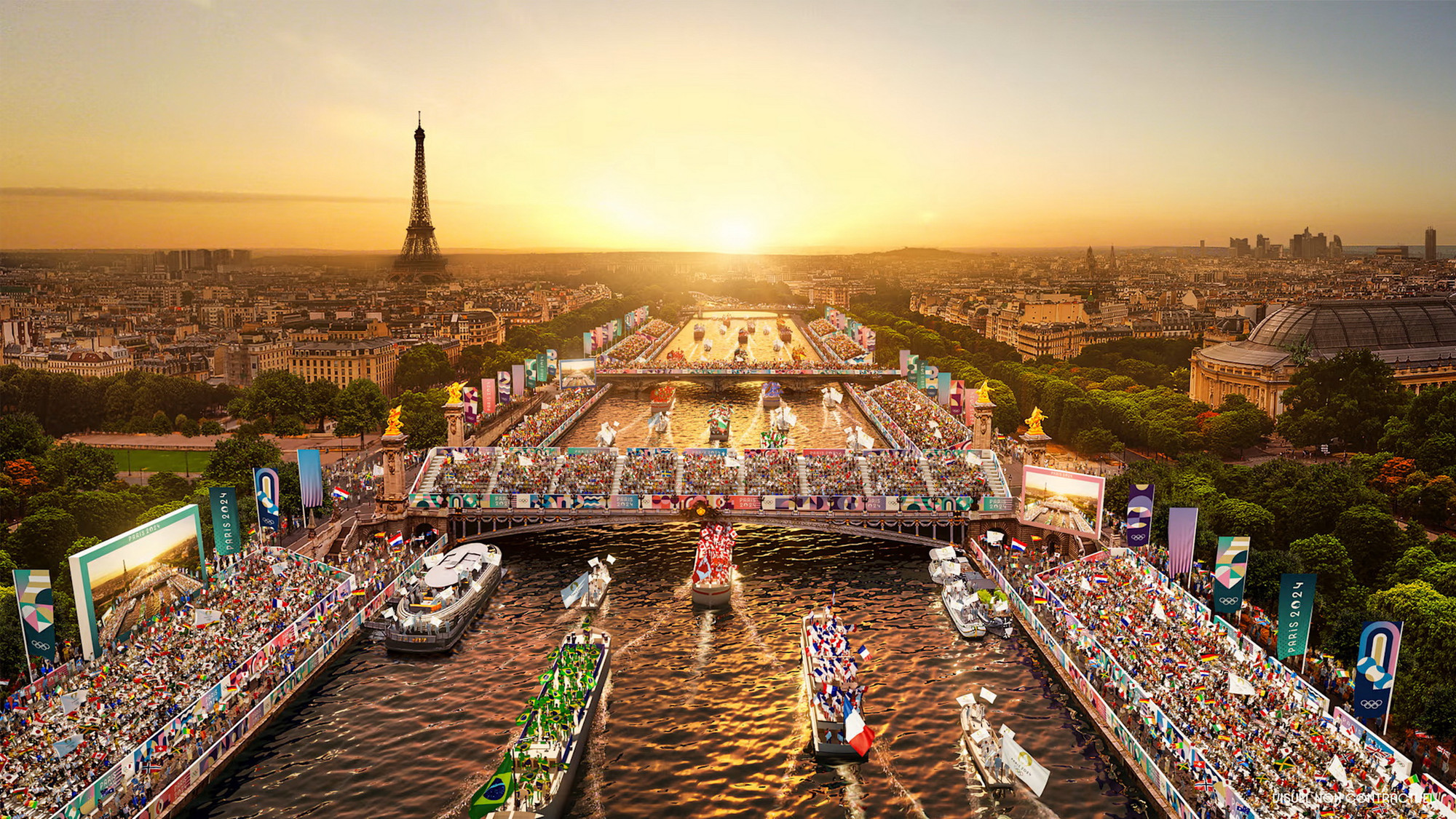 Mô phỏng lễ khai mạc Olympic Paris 2024.