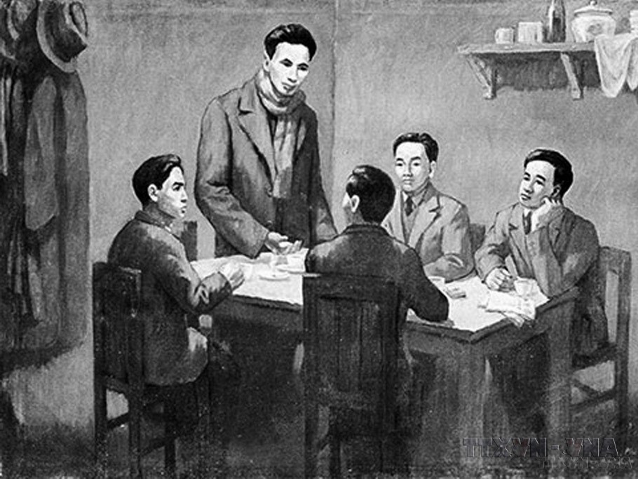 Từ ngày 6/1-7/2/1930, Hội nghị hợp nhất các tổ chức Cộng sản thành lập Đảng Cộng sản Việt Nam họp ở bán đảo Cửu Long, thuộc Hong Kong (Trung Quốc) dưới sự chủ trì của đồng chí Nguyễn Ái Quốc thay mặt cho Quốc tế Cộng sản. (Ảnh: Tranh tư liệu/TTXVN phát) TTXVN_3001Dang2.jpg