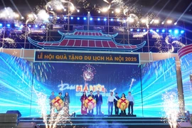 Các đại biểu bấm nút khai mạc lễ hội. (Ảnh: Vân Anh/Vietnam+)