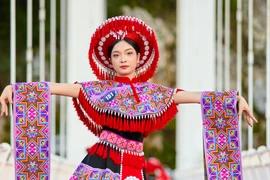 Các thí sinh vừa có màn trình diễn thời trang trên Cầu kính Bạch Long. (Ảnh: BTC)