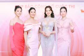 Dàn Hoa hậu tại họp báo hôm nay. (Ảnh: BTC)