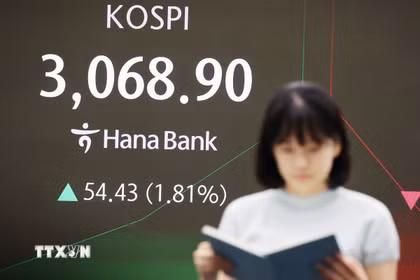 Bảng chỉ số chứng khoán tại Seoul, Hàn Quốc. (Ảnh minh họa: Yonhap/TTXVN)