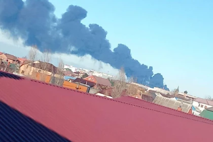 Đám cháy đã bùng phát tại các bể chứa dầu ở cảng Temryuk thuộc vùng Krasnodar phía Nam nước Nga. (Ảnh: tvpworld)