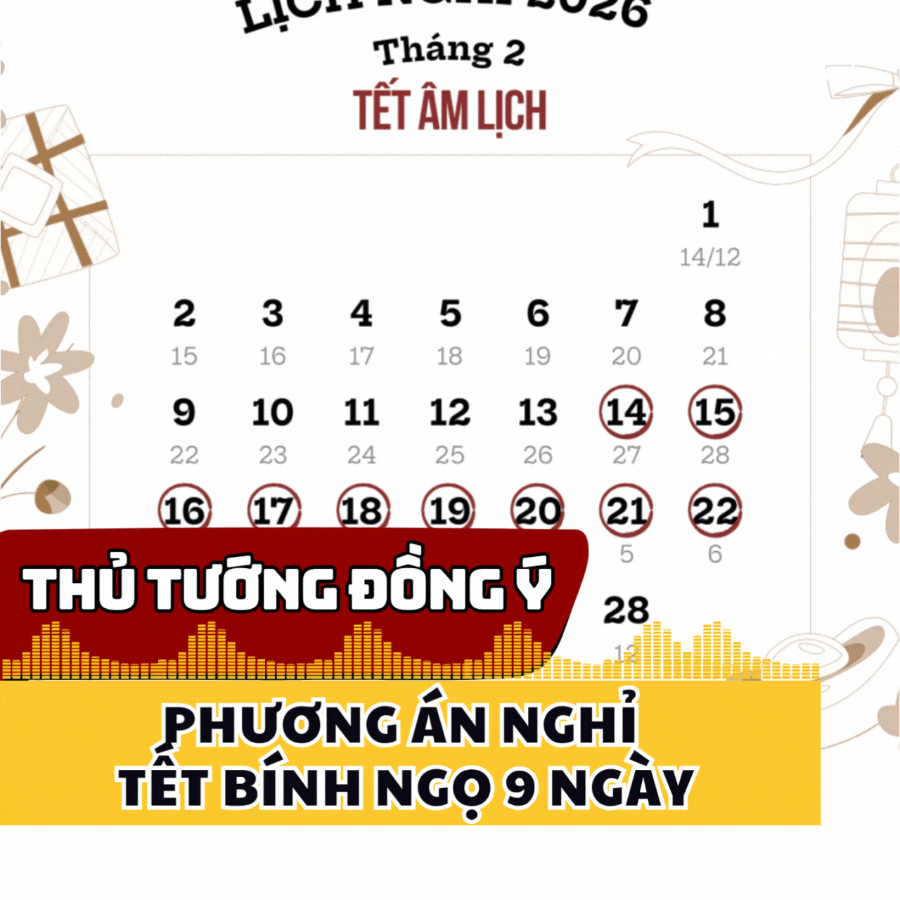 Chi tiết về phương án nghỉ Tết Bính Ngọ 9 ngày