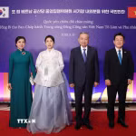 Tổng thống Hàn Quốc Lee Jae Myung và Phu nhân chủ trì Quốc yến chiêu đãi chào mừng Tổng Bí thư Tô Lâm và Phu nhân thăm cấp Nhà nước tới Hàn Quốc. (Ảnh: Thống Nhất/TTXVN)