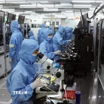 Dây chuyền sản xuất module camera và linh kiện điện tử xuất khẩu tại nhà máy của Công ty trách nhiệm hữu hạn MCNEX VINA (100% vốn Hàn Quốc), khu công nghiệp Phúc Sơn, tỉnh Ninh Bình. (Ảnh: Vũ Sinh/TTXVN)