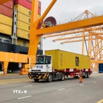 Các doanh nghiệp xuất nhập hàng tại cảng container số 3 và số 4 thuộc Cảng cửa ngõ quốc tế Hải Phòng. (Ảnh: Hoàng Ngọc/TTXVN)