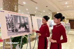 Trưng bày ảnh chuyên đề "Thành tựu 100 năm báo chí cách mạng Việt Nam" do Thông tấn xã Việt Nam thực hiện. (Ảnh: Mai Mai/Vietnam+)