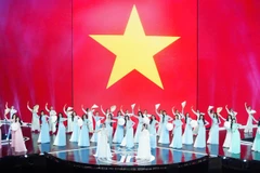 Màn đồng diễn đặc biệt ý nghĩa của top 41 thí sinh. (Ảnh: CTV/Vietnam+)