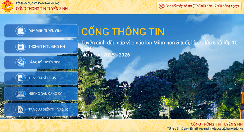 Cổng thông tin tuyển sinh đầu cấp của Hà Nội. (Ảnh chụp màn hình)