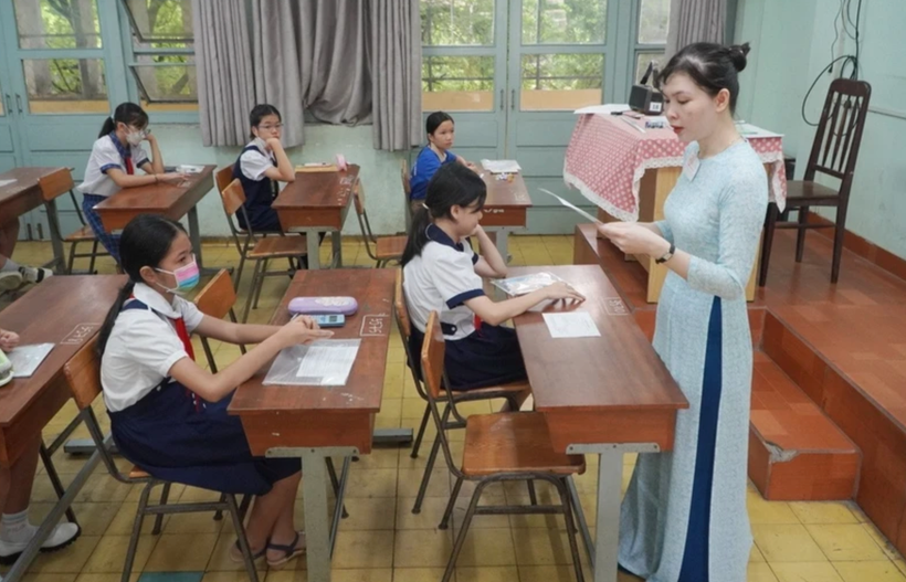 Thí sinh dự khảo sát vào lớp 6 Trường Trung học cơ sở-Trung học phổ thông Trần Đại Nghĩa hồi tháng 7/2024. (Ảnh: Thu Hoài/TTXVN)