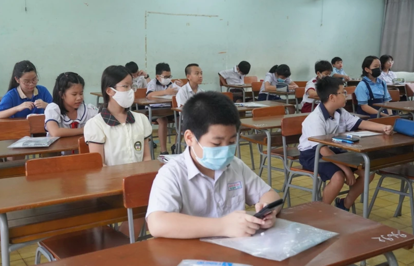 Thí sinh dự khảo sát vào lớp 6 tại Thành phố Hồ Chí Minh. (Ảnh: Thu Hoài/TTXVN)