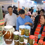 Khách tham quan hội chợ triển lãm sản phẩm công nghiệp nông thôn tiêu biểu khu vực phía Nam. (Ảnh: Thanh Vũ/TTXVN)