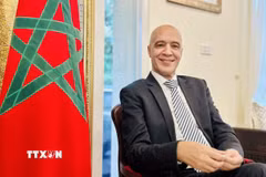 Đại sứ Maroc tại Việt Nam Jamale Chouaibi trả lời phỏng vấn báo chí. (Ảnh: Việt Đức/TTXVN)
