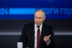 Tổng thống Nga Vladimir Putin trong cuộc họp báo thường niên cuối năm tại Moskva, ngày 19/12/2024. (Ảnh: THX/TTXVN)