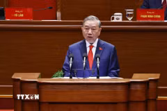 Tổng Bí thư Tô Lâm trình bày Báo cáo của Ban Chấp hành Trung ương Đảng khóa XIII về các văn kiện trình Đại hội XIV của Đảng. (Ảnh: TTXVN)