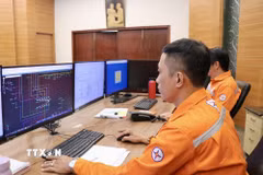 Cán bộ nhân viên Công ty Điện lực. (Ảnh: Thanh Vũ/TTXVN)