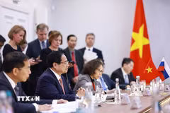 Thủ tướng Phạm Minh Chính phát biểu tại cuộc gặp Thư ký Hội đồng An ninh Sergey Kuzhugetovich Shoygu. (Ảnh: Dương Giang/TTXVN)