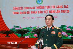 Đại tướng Phan Văn Giang, Ủy viên Bộ Chính trị, Phó Thủ tướng Chính phủ, Bộ trưởng Bộ Quốc phòng phát biểu chỉ đạo. (Ảnh: Trọng Đức/TTXVN)