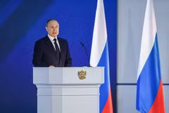 Tổng thống Nga Vladimir Putin phát biểu tại thủ đô Moskva. (Ảnh: THX/TTXVN)