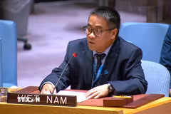 Công sứ Nguyễn Hải Lưu, Phó Trưởng Phái đoàn thường trực Việt Nam tại Liên hợp quốc phát biểu tại phiên thảo luận. (Ảnh: TTXVN phát)