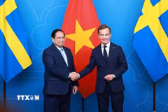 Thủ tướng Thụy Điển Ulf Kristersson hội đàm với Thủ tướng Phạm Minh Chính. (Ảnh: Dương Giang/TTXVN)
