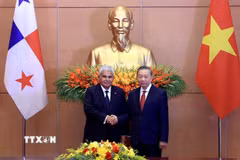 Tổng Bí thư, Chủ tịch nước Tô Lâm và Tổng thống Cộng hòa Panama José Raúl Mulino chụp ảnh chung. (Ảnh: Tuấn Anh/TTXVN)