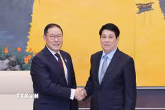 Chủ tịch nước Lương Cường tiếp ông Hyun Sang Cho, Chủ tịch Hội đồng Tư vấn kinh doanh APEC 2025, Phó Chủ tịch Tập đoàn Hyosung (Hàn Quốc). (Ảnh: Lâm Khánh/TTXVN)