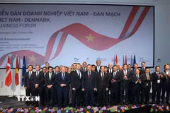 Tổng Bí thư, Chủ tịch nước Tô Lâm và Nhà Vua Đan Mạch Frederik X cùng các đại biểu và các doanh nghiệp hai nước.(Ảnh: Thống Nhất/TTXVN)