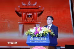 Chủ tịch nước Lương Cường phát biểu chào mừng, chúc Tết kiều bào. (Ảnh: Lâm Khánh/TTXVN)