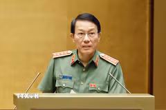 Bộ trưởng Bộ Công an Lương Tam Quang, thừa ủy quyền của Thủ tướng Chính phủ trình bày Tờ trình về 02 dự án: Bộ luật Hình sự (sửa đổi); Luật Tổ chức cơ quan điều tra hình sự (sửa đổi). (Ảnh: Doãn Tấn/TTXVN)
