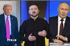 Tổng thống Mỹ Donald Trump, Tổng thống Ukraine Volodymyr Zelensky và Tổng thống Nga Vladimir Putin. (Nguồn: TTXVN phát)