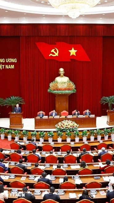 Phiên khai mạc Hội nghị Ban Chấp hành Trung ương Đảng khóa XIII. (Ảnh: Doãn Tấn/TTXVN)