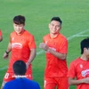Các tuyển thủ của Đội tuyển Việt Nam rạng rỡ trong buổi tập đầu tiên dịp FIFA Days tháng 6/2025. (Ảnh: Việt Anh/Vietnam+)
