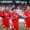 Đội tuyển Nữ Việt Nam giành chiến thắng 5-0 trước Indonesia, qua đó giành quyền vào chơi trận chung kết SEA Games 33. (Ảnh: TTXVN)
