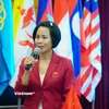 Bà Lê Thị Hoàng Yến, Phó Cục trưởng Cục Thể dục Thể thao Việt Nam, phát biểu tại sự kiện thông tin về Hội nghị Bộ trưởng ASEAN về Thể thao. (Ảnh: Việt Anh/Vietnam+)