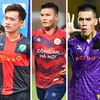 Thành Chung, Hoàng Đức, Quang Hải, Tiến Linh và Tuấn Hải (từ trái sang) là những cái tên góp mặt trong danh sách rút gọn cho Giải thưởng Quả bóng Vàng Việt Nam 2024.