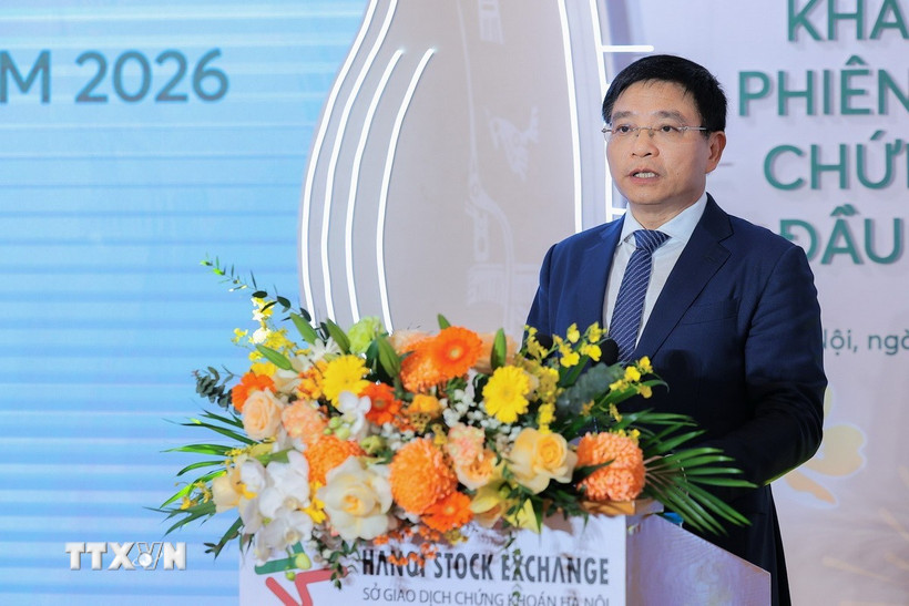 Ông Nguyễn Văn Thắng, Ủy viên Trung ương Đảng, Bí thư Đảng ủy, Bộ trưởng Bộ Tài chính phát biểu tại buổi lễ. (Ảnh: Lê Đông/TTXVN)