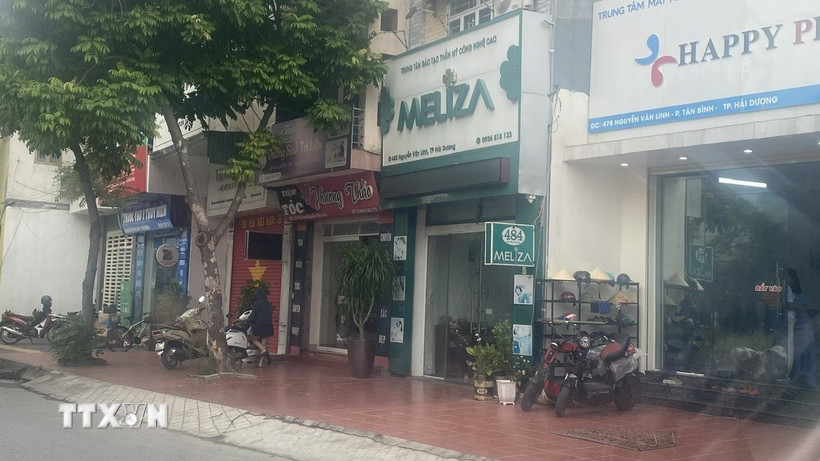 Nơi xảy ra sự cố - Thẩm mỹ trị liệu, Trung tâm đào tạo thẩm mỹ công nghệ cao MELIZA ở 484, Nguyễn Văn Linh, phường Lê Thanh Nghị, thành phố Hải Phòng. (Ảnh: Mạnh Tú/TTXVN)