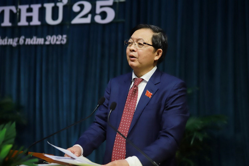 Bí thư Tỉnh ủy, Chủ tịch HĐND tỉnh Bình Định Hồ Quốc Dũng phát biểu tại kỳ họp. (Ảnh: Cổng thông tin điện tử tỉnh Bình Định)