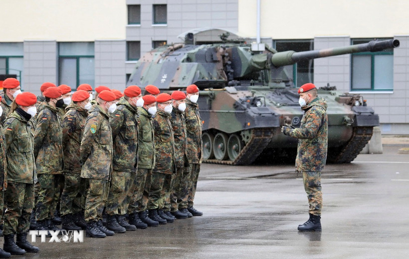 Binh sỹ Đức tại một căn cứ quân sự ở Rukla, Litva, ngày 22/2/2022. (Ảnh: AFP/TTXVN)