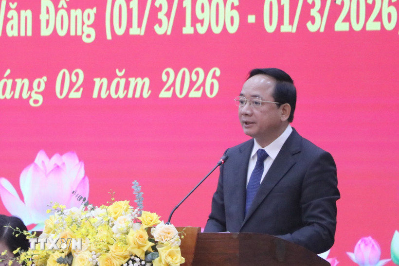 Ủy viên Bộ Chính trị, Bí thư Trung ương Đảng, Trưởng Ban Tuyên giáo và Dân vận Trung ương Trịnh Văn Quyết phát biểu. (Ảnh: TTXVN phát)