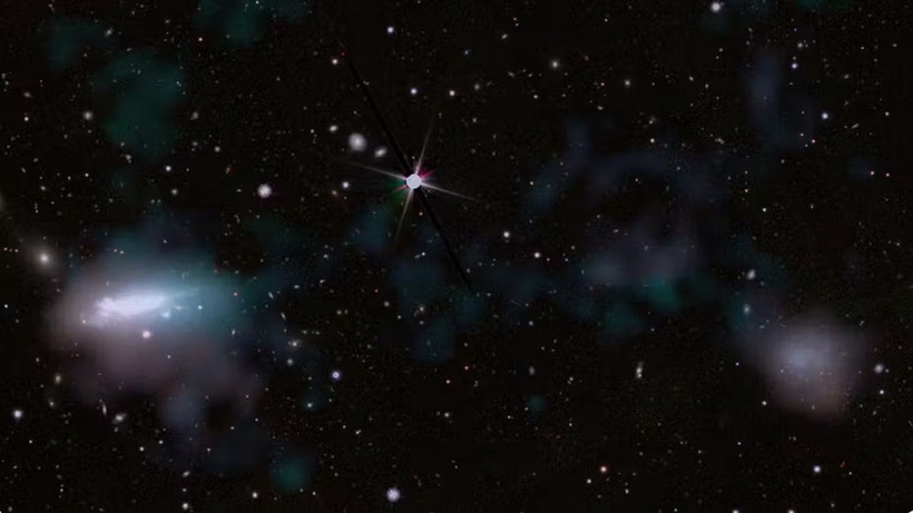 Hình ảnh tổng hợp cho thấy một "cầu nối" khí khuếch tán nối liền hai thiên hà lùn. (Nguồn: Viện Perimeter)