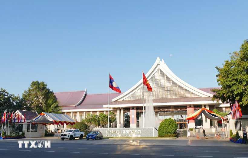 Trung tâm Hội nghị quốc gia Lào ở thủ đô Vientiane, nơi tổ chức Đại hội lần thứ XII Đảng Nhân dân Cách mạng Lào. (Ảnh: Xuân Tú/TTXVN)