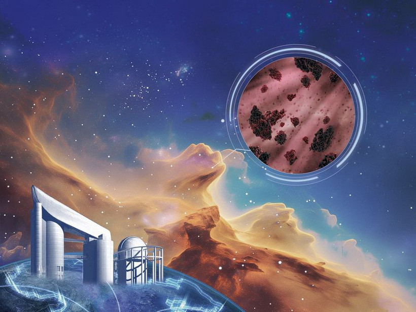 Hình minh họa về đặc tính của bụi vũ trụ trong Dải Ngân hà và kính viễn vọng quang phổ LAMOST của Trung Quốc. (Nguồn: Tân hoa xã)