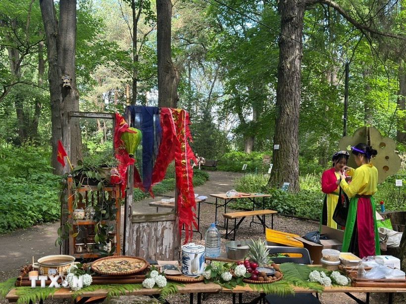 Các vật phẩm dành riêng cho Tết Đoan Ngọ. (Ảnh: Tâm Hằng/TTXVN)