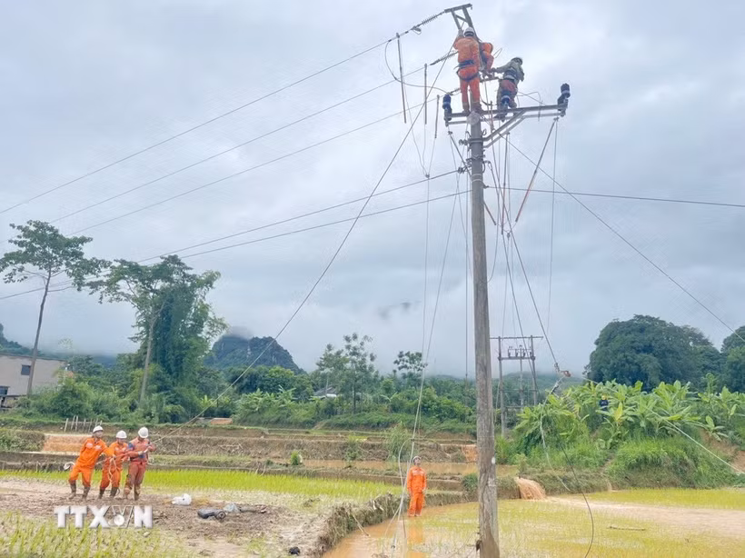 Công ty Điện lực Sơn La nỗ lực khắc phục sự cố, cấp điện trở lại ngay trong ngày cho khách hàng. (Ảnh: TTXVN phát)